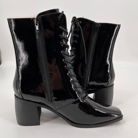 Journee Collection Covva Lace Up Boot Size 8.5 Black Faux Patent Leather - Picture 6 of 14